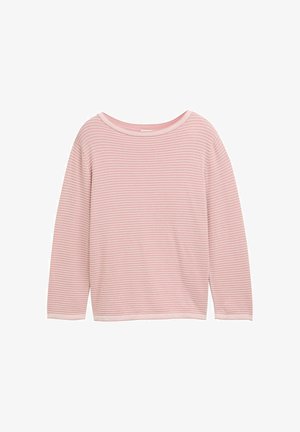 Rosa und weiße gestreifte Langarm-Pullover mit Rundhalsausschnitt und geradem Saum.