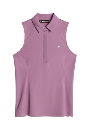 Hihaton polo-paita vaaleanliilana, valmistettu sileästä ja joustavasta kankaasta. Varustettu klassisella kauluksella ja valkoisella logolla rinnassa.