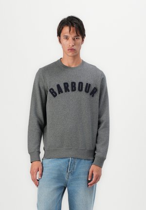 Grijze sweatshirt van een katoenmix, met een ronde halslijn en geribde manchetten. 'BARBOUR' prominent in marineblauw op de voorkant gedrukt.