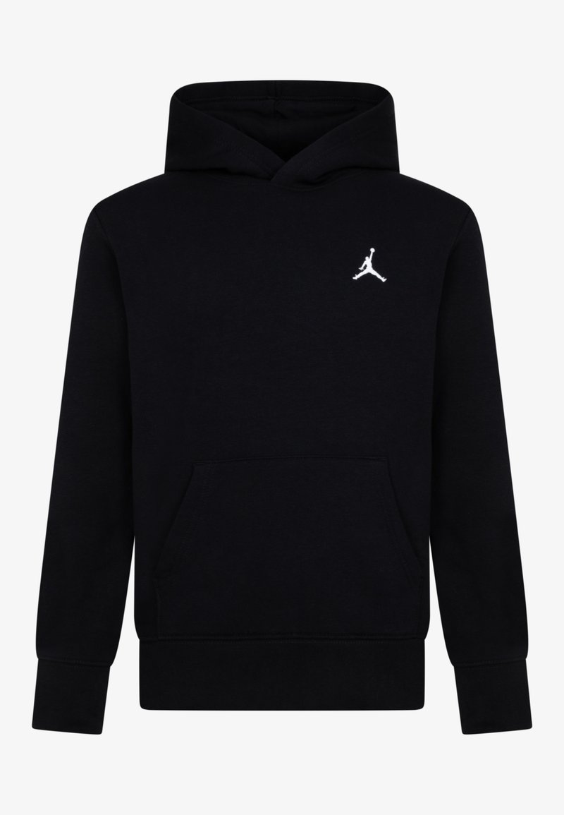 Sort hættetrøje lavet af blødt stof. Har en forlomme, ribbet manchetter og en hvid Jumpman-logo på venstre bryst.