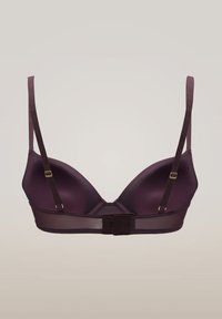 Plunge-bh i mörklila tyg med släta kupor, justerbara band och guldfärgade detaljer. Har hysk- och hakknäppning baktill.