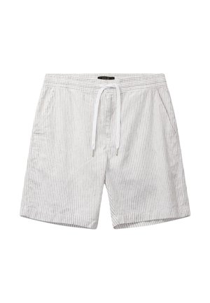Lichtgewicht trekkoordshorts in wit met grijze strepen, voorzien van zijzakken en een gestructureerde stof. Ideaal voor casual dragen.
