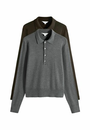 REGULAR FIT - COLLARED POLO 2 PACK - Strickpullover - chocolate brown grey marl