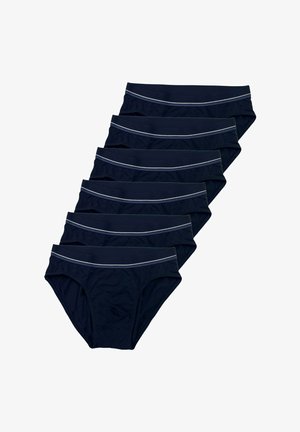 Confezione da sei slip stile boxer blu navy con una texture liscia, caratterizzati da un elastico in vita grigio a contrasto.