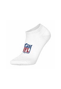 Hvide ankelstrømper med NFL-logo i blå og rød centreret på toppen.