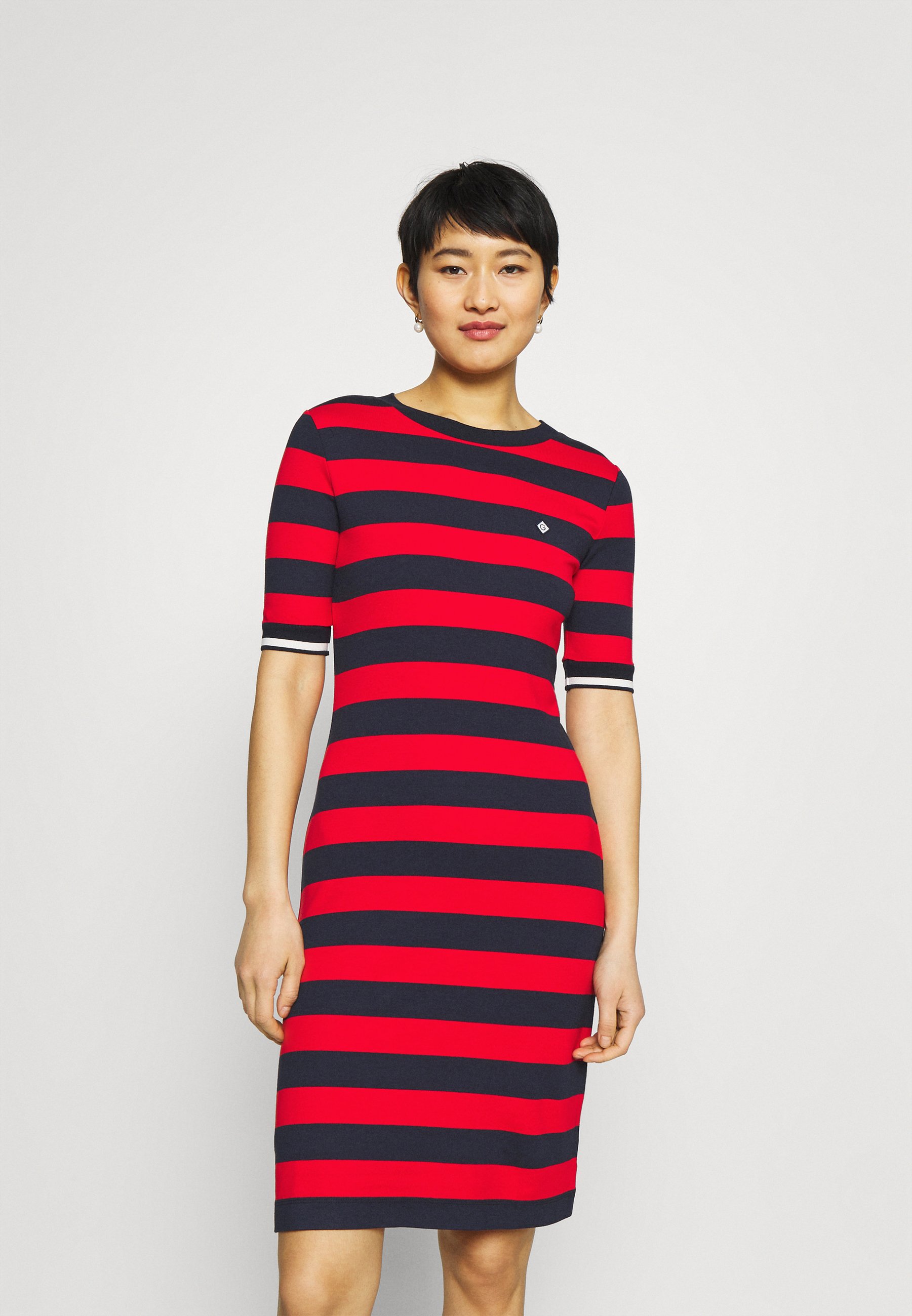 GANT BAR STRIPED DRESS - Jerseykleid - lava red/rot