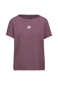 T-shirt a maniche corte, collo rotondo, in cotone viola tenue con un piccolo logo di mammut bianco sul petto e una texture liscia e morbida.