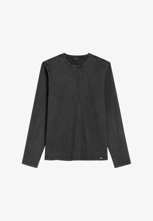 Czarna koszulka z długim rękawem wykonana z miękkiej bawełny, z okrągłym dekoltem, prostym krojem oraz minimalistycznymi przeszyciami dla czystego wzornictwa.