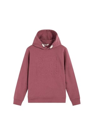 Sudadera con capucha en color malva, con mangas largas y patrón de logotipo cuadrado en relieve en el pecho.