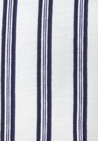 Striped fabric with a white background and vertical lines in dark blue and lilac. Texture appears smooth and woven.