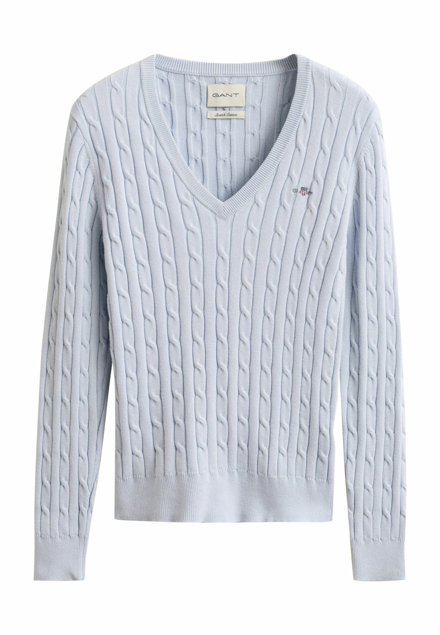 GANT STRETCH CABLE V-NECK - Svetr - light blue