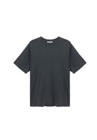Sort bomulds t-shirt med korte ærmer, rund halsudskæring, afslappet pasform og en glat tekstur. Ingen synlige mønstre eller accenter.