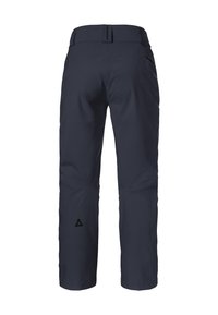 Marineblaue Skihosen mit geradem Schnitt, glatter Textur, elastischem Bund und kleinem Logo auf der linken Seite.
