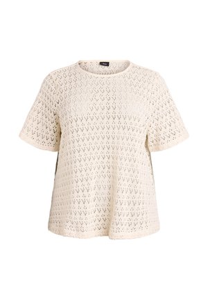 Zizzi, KURZÄRMELIGE BLUSE MIT LOCHSTICKEREI - T-shirt basic - beige