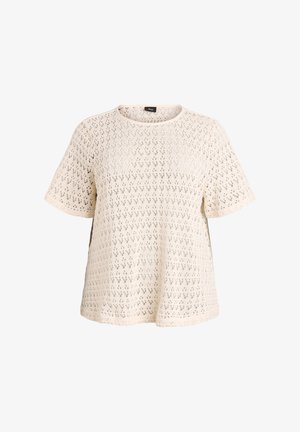 Zizzi, KURZÄRMELIGE BLUSE MIT LOCHSTICKEREI - T-Shirt basic - beige