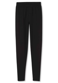 Zwarte leggings met een brede, gladde tailleband. Gemaakt van rekbare stof, met een aansluitende pasvorm en zonder zichtbare versieringen.