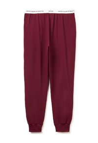 Burgundské tepláky s elastickými manžetami a bílým páskem s potiskem "United Colors of Benetton" v černé barvě.