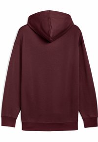 Burgundský mikina s kapucňou, zmes bavlny, uvoľnený strih, dlhé rukávy, rebrované manžety a lem, ploché švy, žiadne viditeľné logo ani ďalšie detaily.