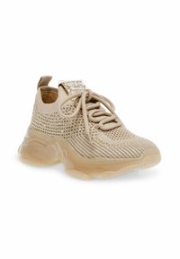 Beige Sport shoes mit einem strukturierten Strick-Obermaterial, transparenter Sohle und passenden Schnürsenkeln. Verfügt über dekorative Akzente an der Fersenschlaufe.