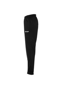 Zwarte sportbroek van gladde stof, met een elastische tailleband en een klein wit Kempa-logo op de linkerdij.