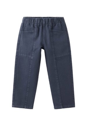 Pantalon bleu foncé à taille élastique avec poches avant et jambes droites, fabriqué dans un tissu doux et durable.