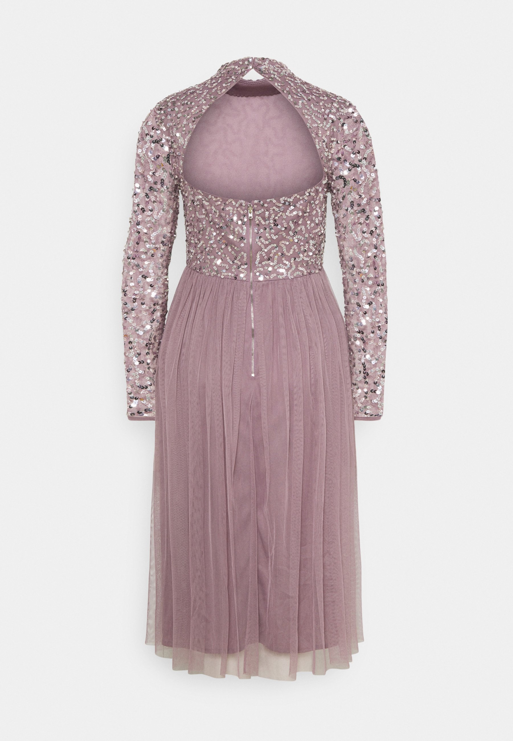 high neck delicate sequin midi dress