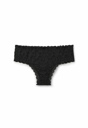 Zwarte kanten slip met bloemenpatroon, scalloped randen en een zachte textuur. Het ontwerp bevat ingewikkelde details overal.