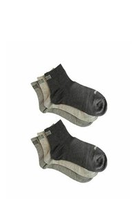 Set mit vier Paar Knöchelsocken in verschiedenen Grautönen. Hergestellt aus einem weichen Stoff, mit gerippten Bündchen und dezentem Markenschriftzug nahe der Oberseite.