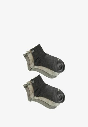 Set mit vier Paar Knöchelsocken in verschiedenen Grautönen. Hergestellt aus einem weichen Stoff, mit gerippten Bündchen und dezentem Markenschriftzug nahe der Oberseite.