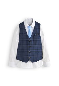 Next - NEXT (12MTHS-16YRS) - Brezrokavnik - blue check waistcoat, white shirt & tie set Miniaturna slika 1