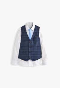 Non sélectionné, blue check waistcoat, white shirt & tie set