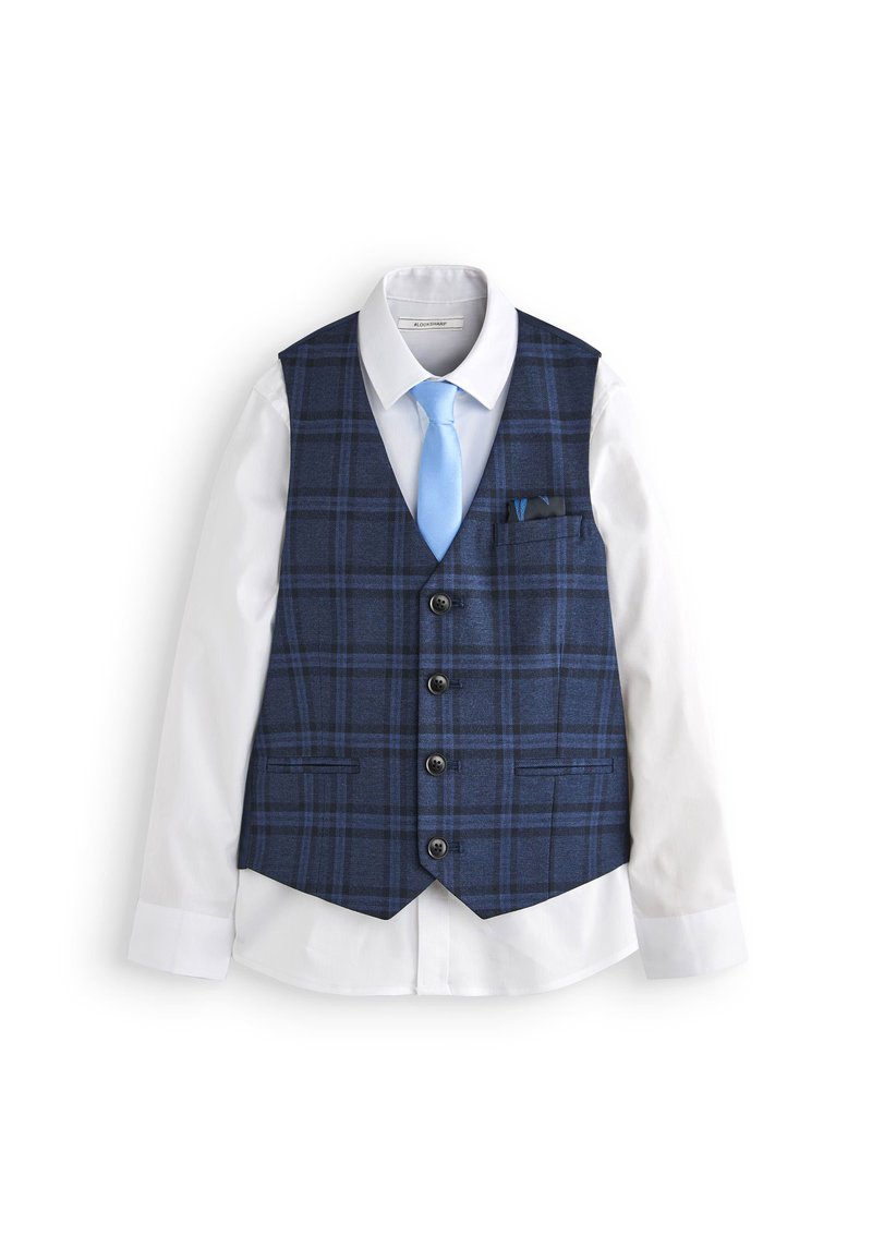 Next - NEXT (12MTHS-16YRS) - Brezrokavnik - blue check waistcoat, white shirt & tie set, Povečajte