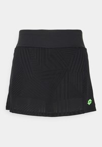 Svart idrettsjakke med et teksturert geometrisk mønster, elastisk midje og en liten grønn logo nederst. Lett materiale.