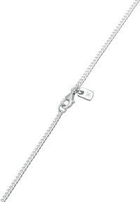 Silverfärgad kedjebraccen med en kräftklämma, med en liten fyrkantig berlock med en symbol. Slät yta, enhetlig design och glänsande finish.