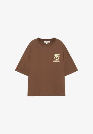PULL&BEAR, OVERSIZE PALM TREE WITH GRAPHIC - T-SHIRT - T-shirt imprimé - brown