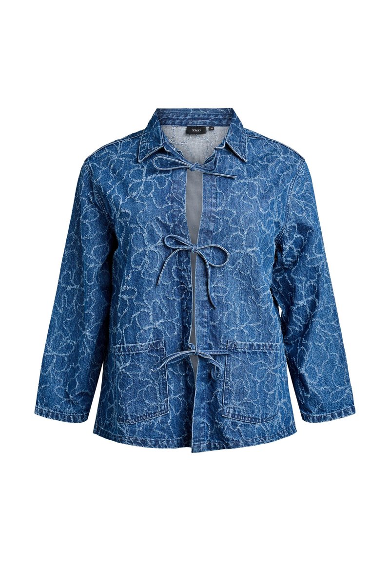 Zizzi MIT BINDEVERSCHLUSS UND TASCHEN - Farkkutakki - blue denim destroy