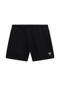 Czarne szorty na elastycznej talii z małym trójkątnym wzorem z srebrnych ćwieków na dolnej lewej nogawce.