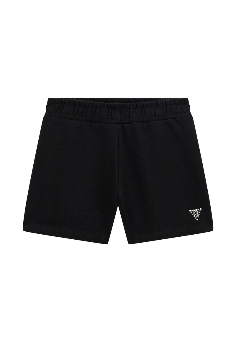 Czarne szorty na elastycznej talii z małym trójkątnym wzorem z srebrnych ćwieków na dolnej lewej nogawce.