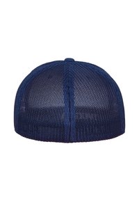 Căciulă de baseball din plasă de culoare albastru marin, cu un vârf rotund, vizier flexibil și ajustor posterior. Panourile din plasă texturată îmbunătățesc respirabilitatea.