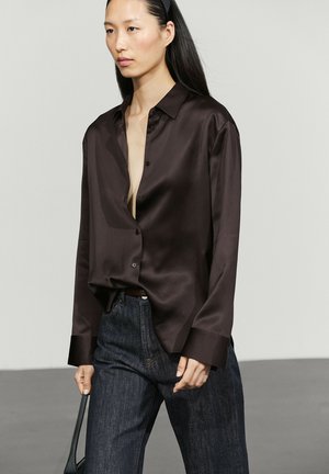 Massimo Dutti, FLOWING SATIN SHIRT - Camicia - dark brown