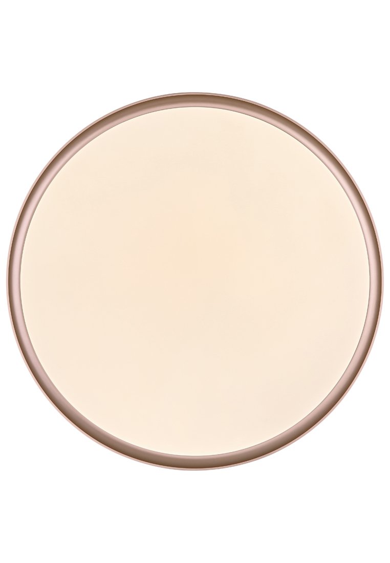 Runder Schminkspiegel mit einer glatten, beigen Oberfläche und einem metallischen Roségoldrahmen. Verfügt über ein schlankes Profil und keine sichtbare Hardware.
