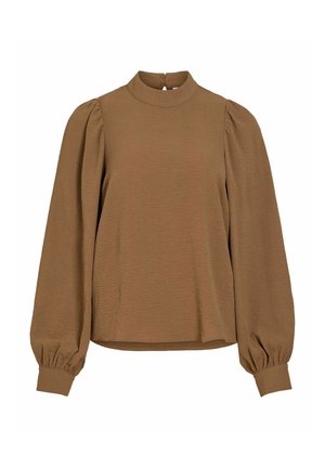 VILA, LONG SLEEVED TOP VIPALLAS HIGH NECK - Blúzka - brown