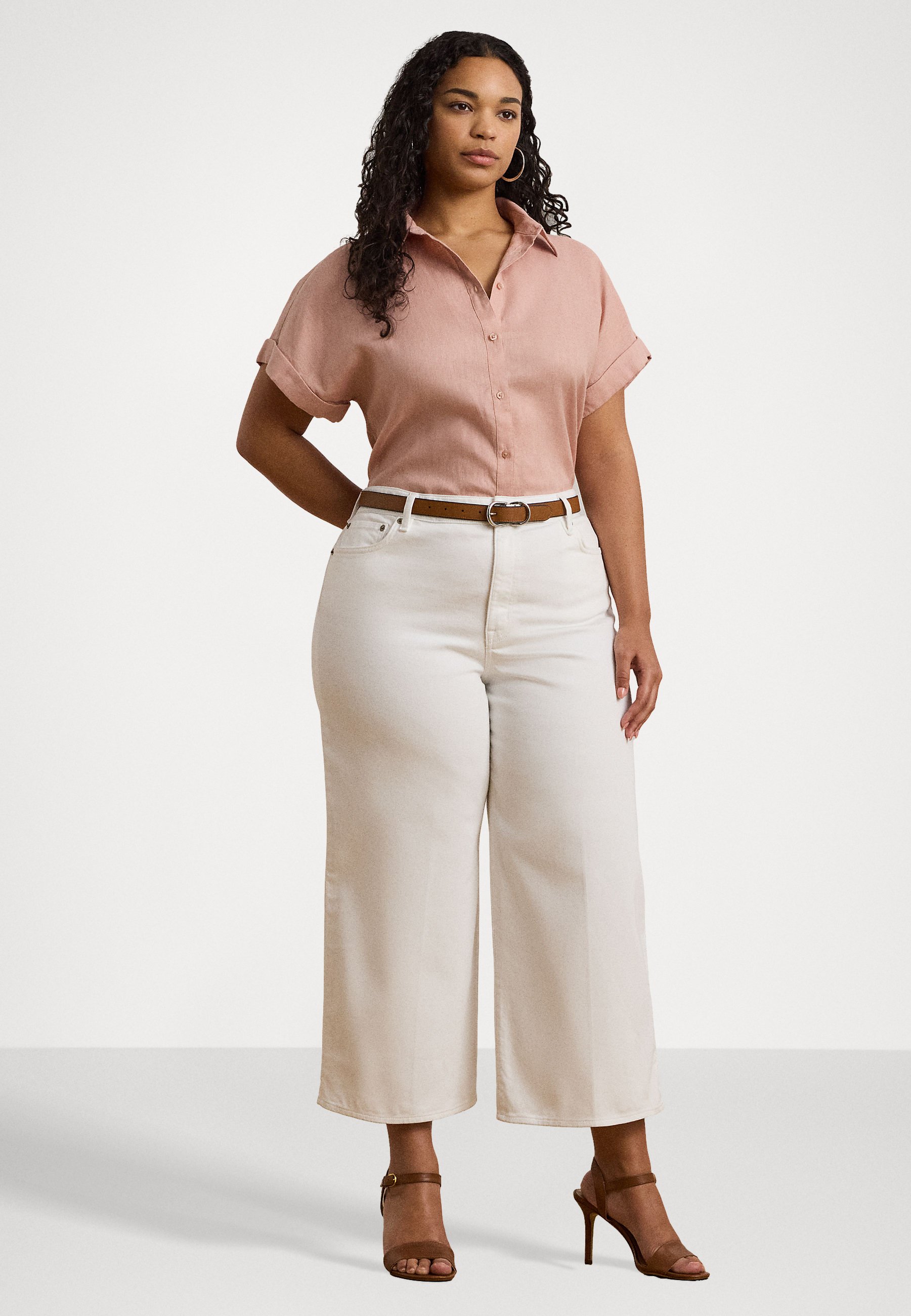 売れ筋商品|||ラルフローレン カットソー トップス レディース Women's Relaxed-Fit Crepe Shirt Sunrise Blush Lauren Ralph Lauren Woman TISSUE LINEN SHORT SLEEVE SHIRT