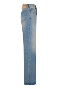 Hellblaue gerade geschnittene Jeans aus Denim, mit hoher taille, minimaler Ausbleichung und einem Logo-Tag am hinteren Bund.