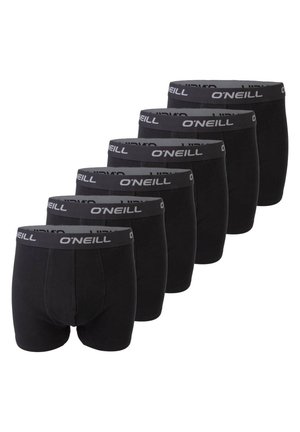 Schwarze Baumwoll-Boxershorts im Sechserpack, ausgestattet mit einem grauen elastischen Taillenbund mit "O'Neill"-Logo. Glatte Textur und enganliegendes Design.