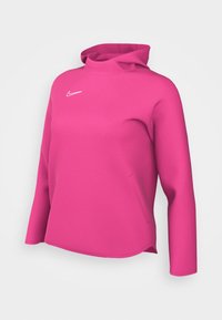 Sweat à capuche Nike rose vif à manches longues avec logo blanc sur la poitrine gauche, doté d'un col montant et de poches avant cachées.