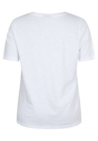 Witte T-shirt met korte mouwen en een ronde hals. Gemaakt van textuur katoen, met een eenvoudig, onversierd ontwerp zonder patronen of accenten.