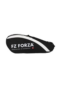 Musta sulkapallokassi valkoisilla yksityiskohdilla, jossa on brändin nimi "FZ FORZA" sekä "INNOVATED IN DENMARK" painettuna sivulle.