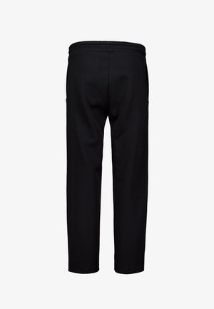 Zwarte sweatpants met een tapered fit, elastische tailleband en zichtbare stikseldetails. Gemaakt van een zachte, gladde stof zonder zakken.
