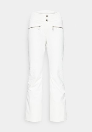 Pantaloni de schi albi cu un design cu picioare lățite, având buzunare frontale cu fermoar, o talie striată și detalii de cusătură diagonală.
